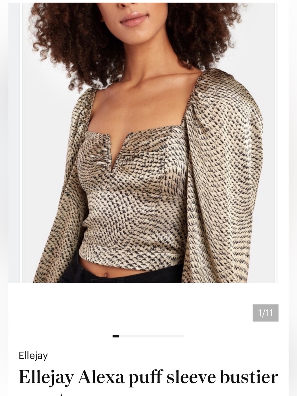 Ellejay Alexa puff sleeve bustier crop top. Snake print effect. Size M. NWT